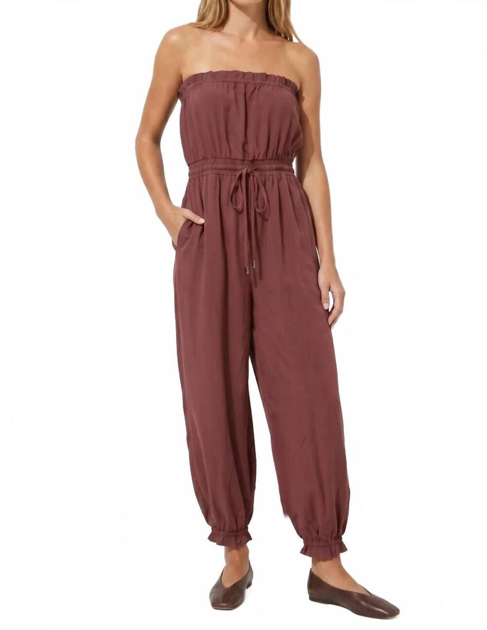 NEW NAKED ZEBRA women's strapless balloon leg jumpsuit in red